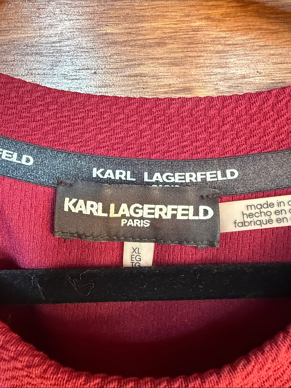 Karl Lagerfeld Burgundy Long Sleeve Crewneck Top with Grosgrain Sleeve Ties - Picture 2 of 5